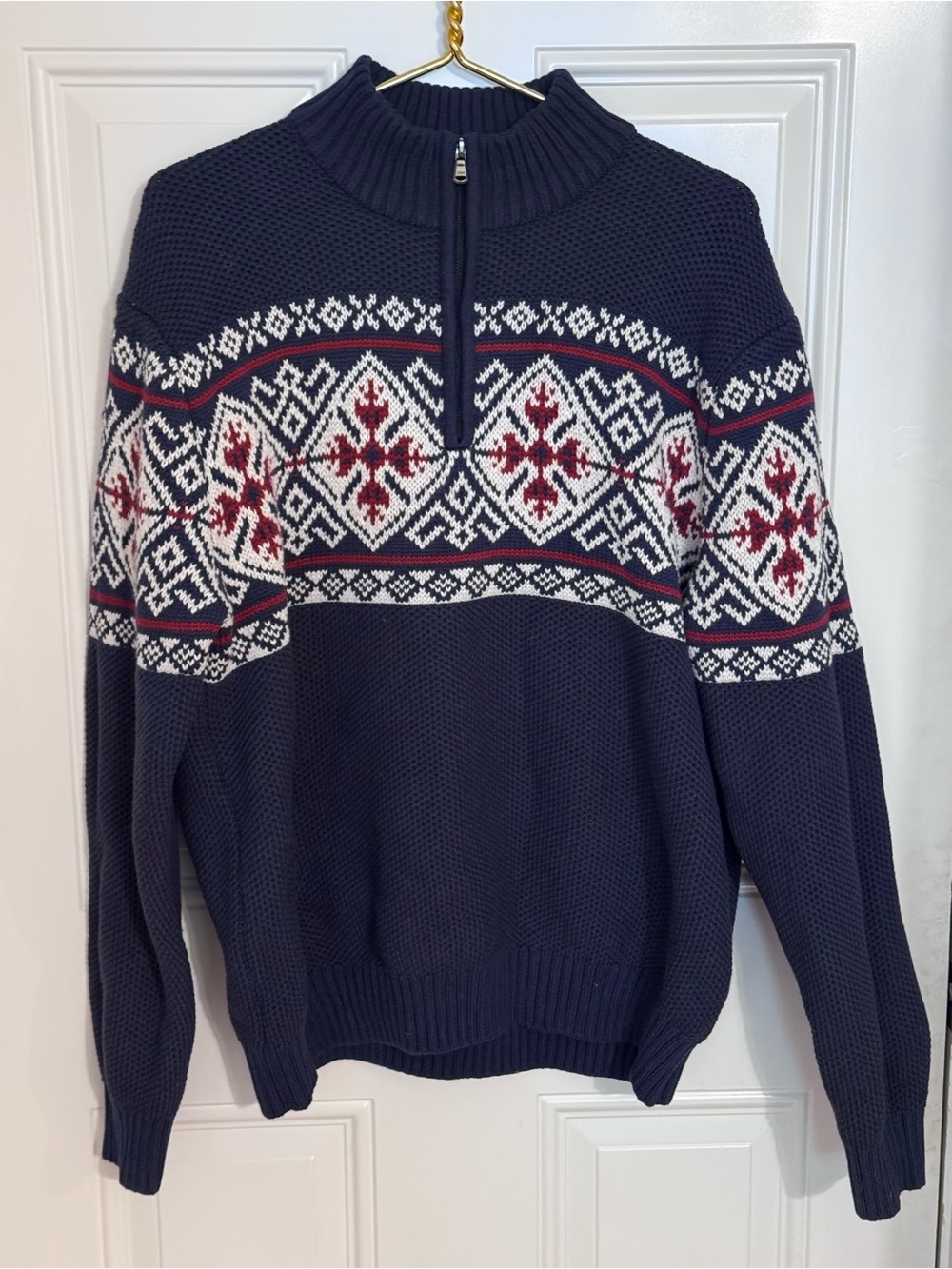 Men's Izod Navy Fair Isle Half-Zip Sweater Classic Winter Knit Sz 2XL XXL